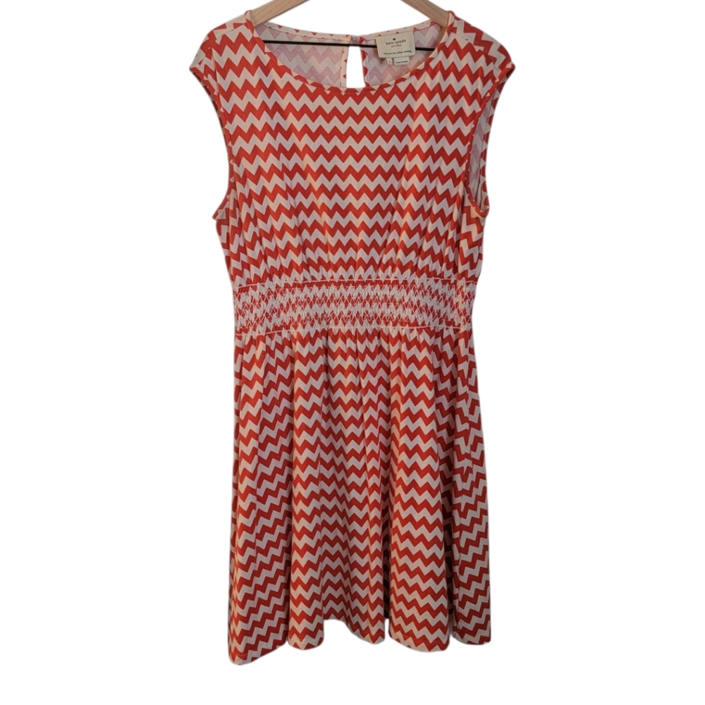 Kate Spade Leora Chevron Stretch Red White Sleeveless A-Line Dress Size L - Picture 2 of 8